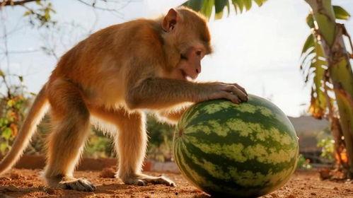猴子优雅吃瓜瞬间,捕捉自然界的优雅瞬间